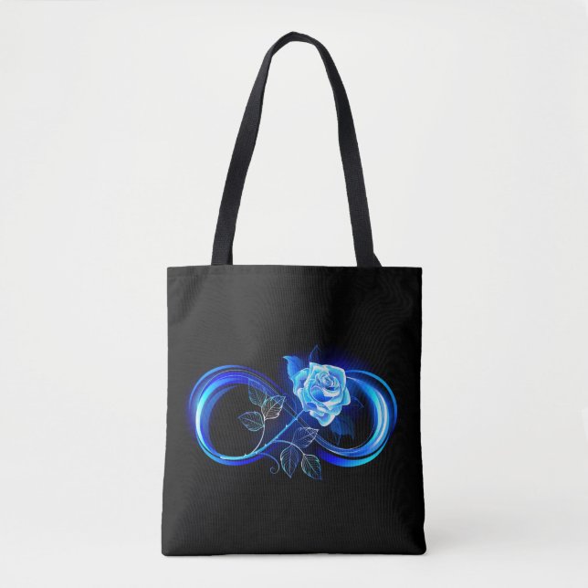 Leuchtende Unendlichkeit mit blauer Rose Tasche (Vorderseite)