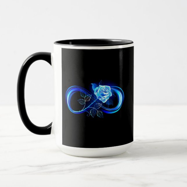 Leuchtende Unendlichkeit mit blauer Rose Tasse (Links)