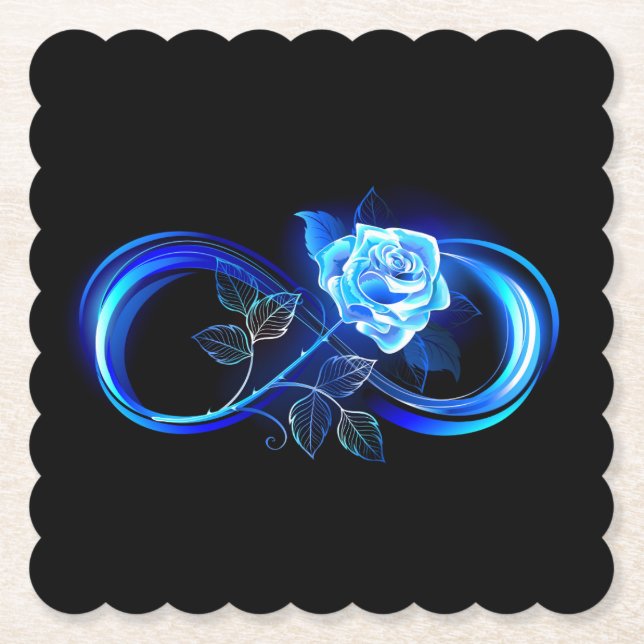 Leuchtende Unendlichkeit mit blauer Rose Untersetzer (Vorderseite)