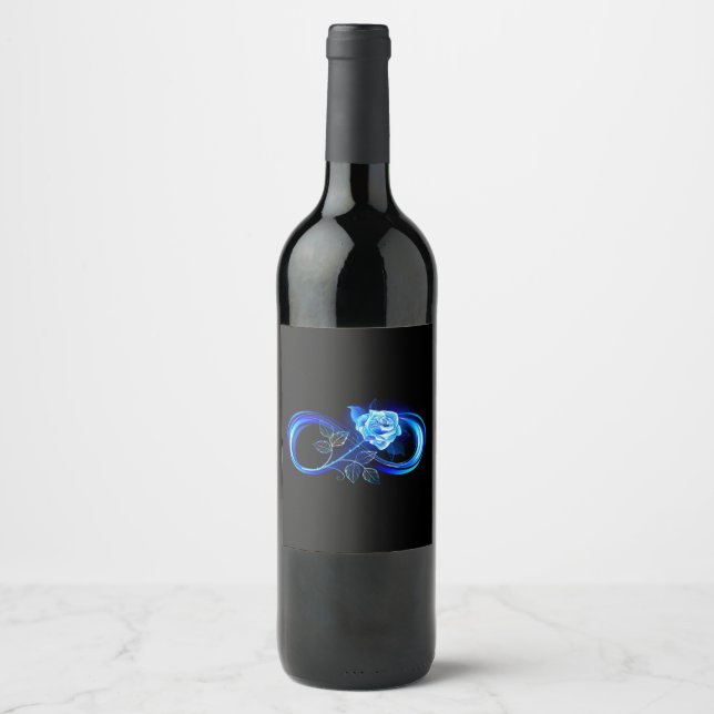 Leuchtende Unendlichkeit mit blauer Rose Weinetikett (Vorderseite)