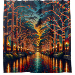 "Leuchtende Wasserstraße: Riverwalk" Duschvorhang