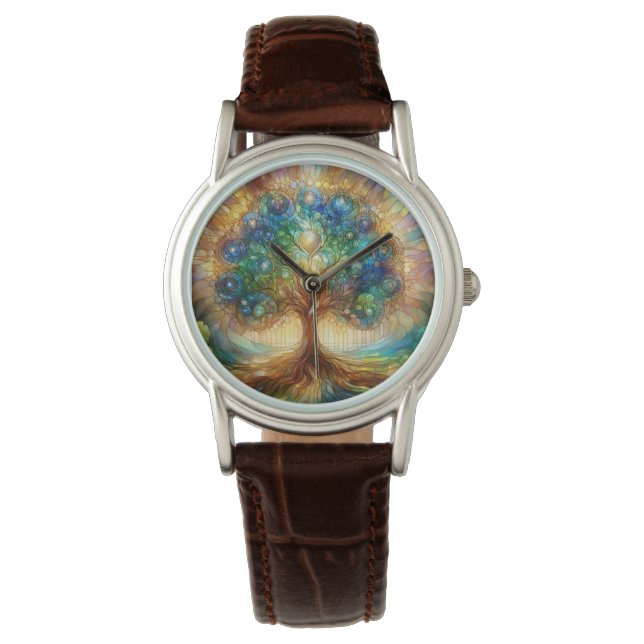 Leuchtender Baum des Lebens Armbanduhr (Vorderseite)