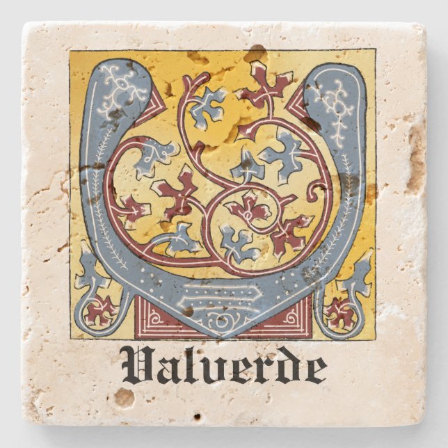 Leuchtender Brief des Mittelalters in Blau und Rot Steinuntersetzer (Vorderseite)