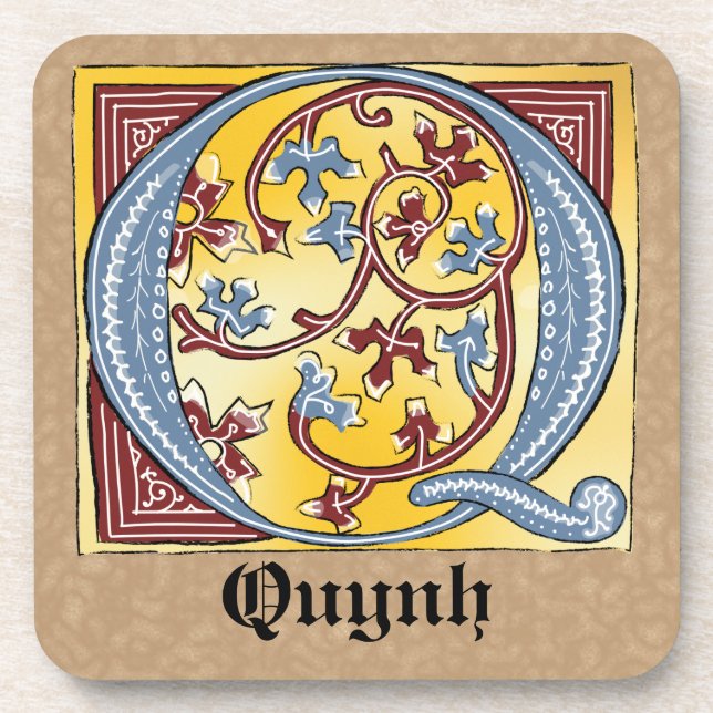 Leuchtender Brief Q Getränkeuntersetzer (Vorderseite)