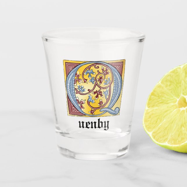 Leuchtender Brief Q Schnapsglas (Vorderseite)