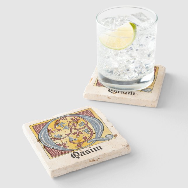 Leuchtender Brief Q Steinuntersetzer (Seitenansicht)