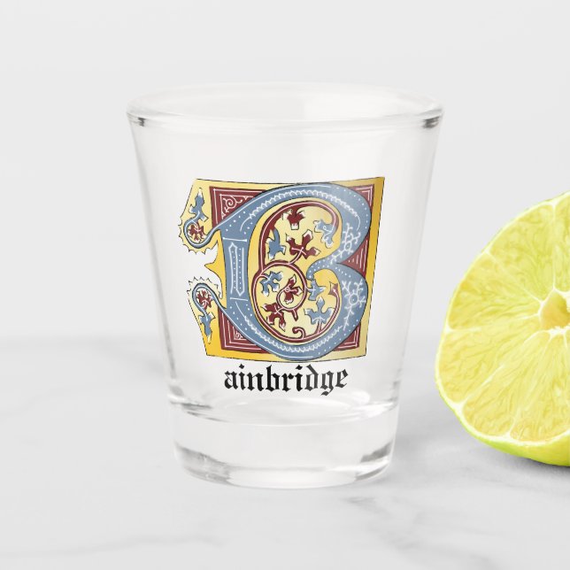 Leuchtender Buchstabe B des mittelalterlichen blau Schnapsglas (Vorderseite)