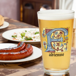 Leuchtender Buchstabe F des mittelalterlichen blau Glas