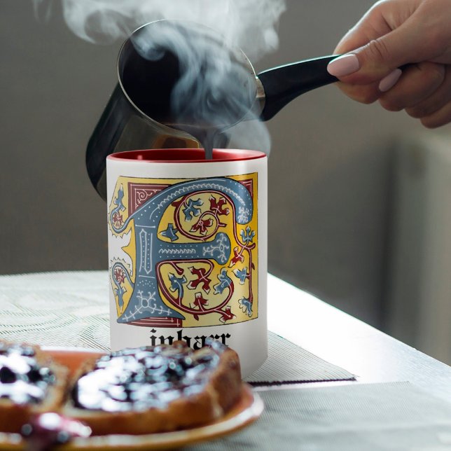 Leuchtender Buchstabe F des mittelalterlichen blau Tasse (Von Creator hochgeladen)