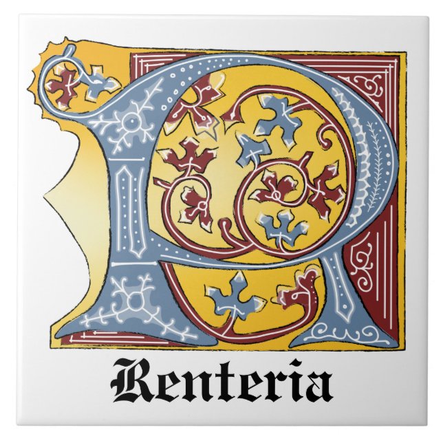 Leuchtender Buchstabe R für mittelalterliches Blau Fliese (Vorderseite)