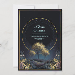 Leuchtender Goldener Halo-Midnight-Forest-Hochzeit Einladung