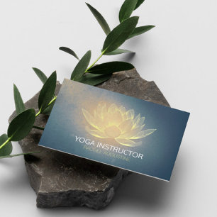 Leuchtender Goldener Lotus und Blauer Grunge Yoga- Visitenkarte