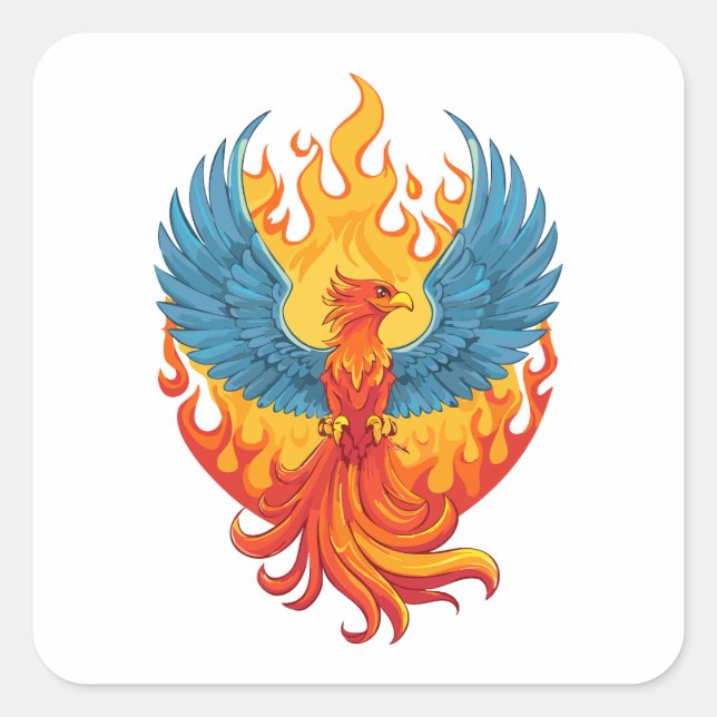 Leuchtender mythologischer Fantasy-Phönixvogel Quadratischer Aufkleber (Vorderseite)