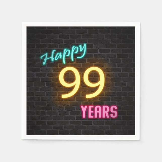 Leuchtender Neon 99 Schild an der Ziegelwand Serviette (Vorderseite)