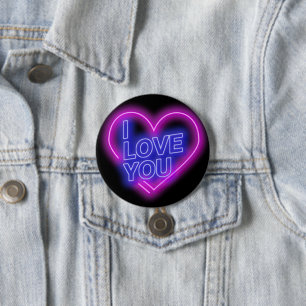 Leuchtender Neon-Look Rosa Blau Valentins Herz Button