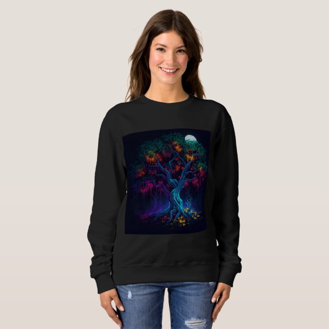 Leuchtender Neonbaum des Lebens Sweatshirt (Vorne ganz)