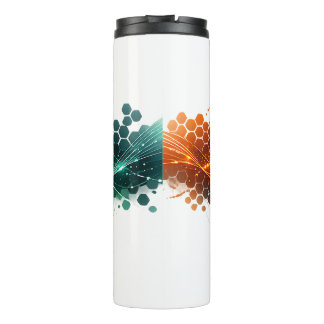 Leuchtender Orange-Cyan-Futuristischer-Tech-Kern Thermosbecher