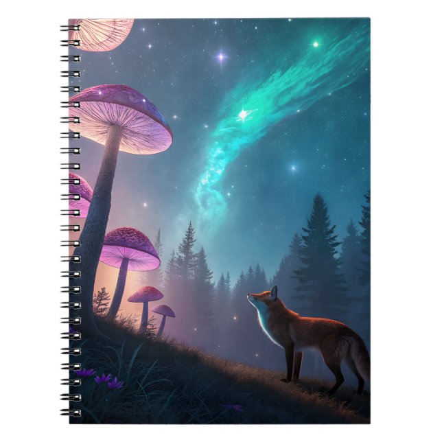 Leuchtender Pilzwald Fuchs Fantasy Kunst Notizblock (Vorderseite)