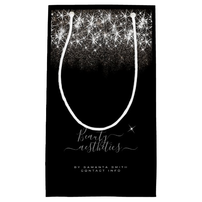 Leuchtender Platinsilber-Glitzer Elegante Schönhei Kleine Geschenktüte (Vorderseite)