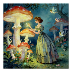 Leuchtender riesiger Pilzgarten Poster