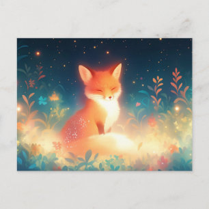 Leuchtender Rotfuchs auf einer magischen nächtlich Postkarte
