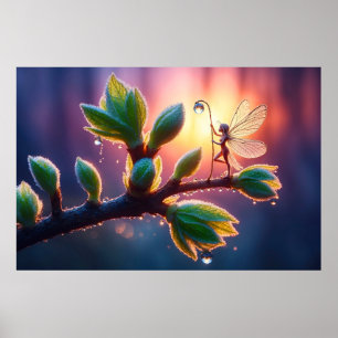 Leuchtender Sonnenaufgang-Hintergrund mit geflügel Poster