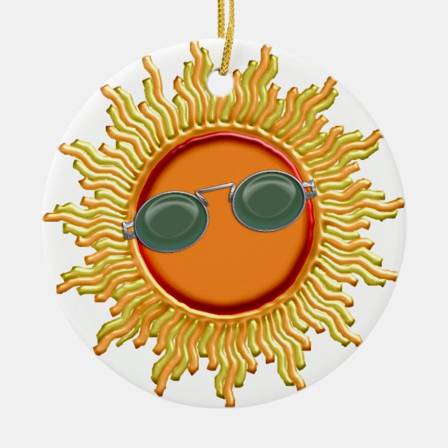 Leuchtender Sun mit Sonnenbrille Keramik Ornament (Vorne)
