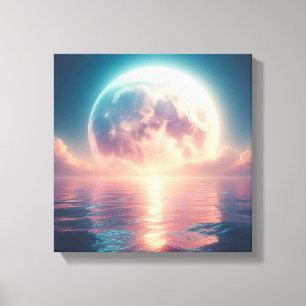 Leuchtender Vollmond am ruhigen Ozeanhorizont Leinwanddruck