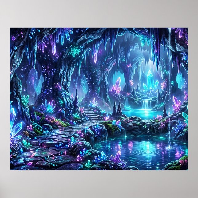 Leuchtender Wald mit See Poster (Vorne)