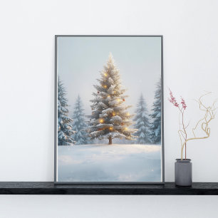 Leuchtender Weihnachtsbaum in ruhiger Landschaft Poster