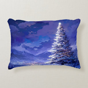 Leuchtender Weihnachtsbaum Schneebedeckte Bergland Dekokissen