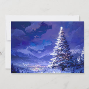 Leuchtender Weihnachtsbaum Schneebedeckte Bergland Feiertagskarte