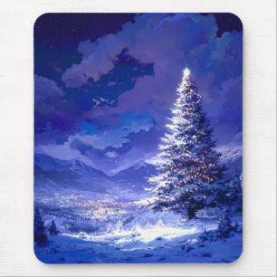Leuchtender Weihnachtsbaum Schneebedeckte Bergland Mousepad