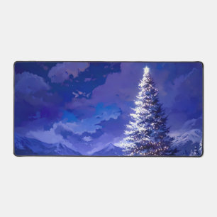 Leuchtender Weihnachtsbaum Schneebedeckte Bergland Schreibtischunterlage