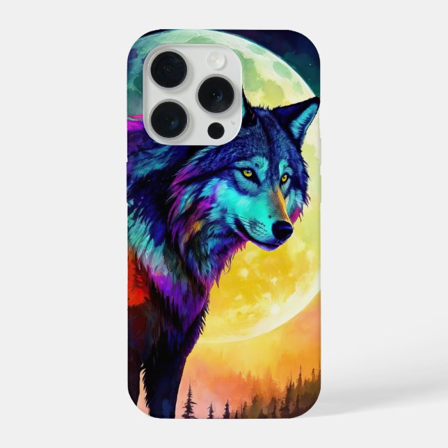 Leuchtender Wolf iPhone 15 Pro Hülle (Rückseite)