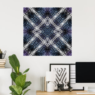 Leuchtendes blau-weißes geometrisches Gitter Poster