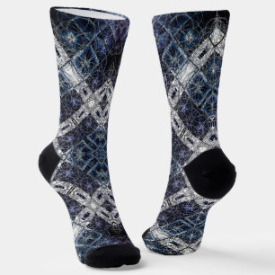 Leuchtendes blau-weißes geometrisches Gitter Socken