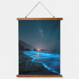 Leuchtendes blaues Strand-Sonnenuntergangs-Tapete Wandteppich Mit Holzrahmen