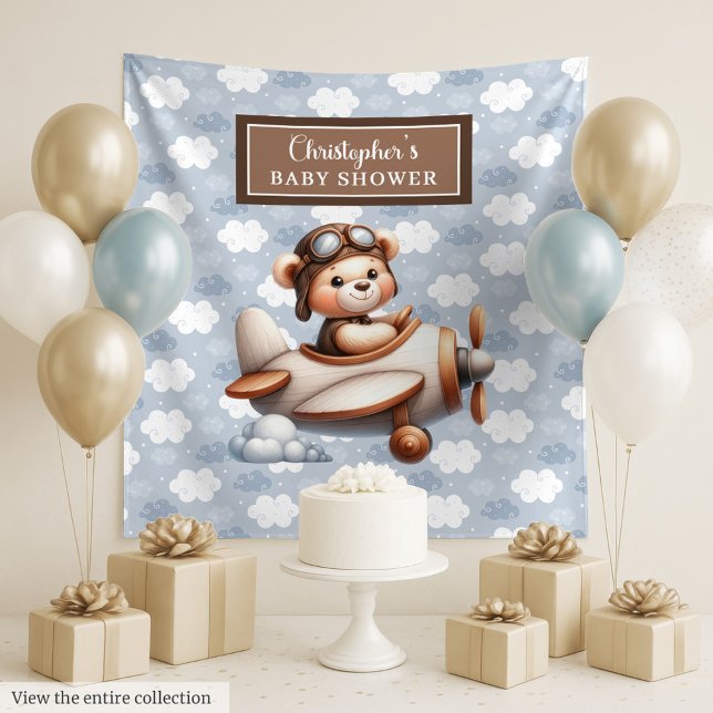 Leuchtendes Foto-Teddy-Pilot Babydusche Wandteppich (Bright teddy bear pilot baby shower photo sign Tapestry )