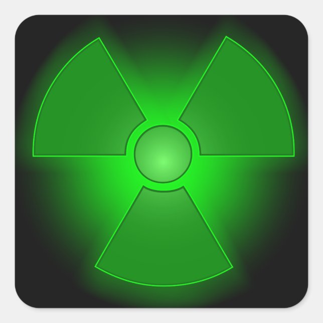 Leuchtendes grün leuchtendes Symbol für Radioaktiv Quadratischer Aufkleber (Vorderseite)