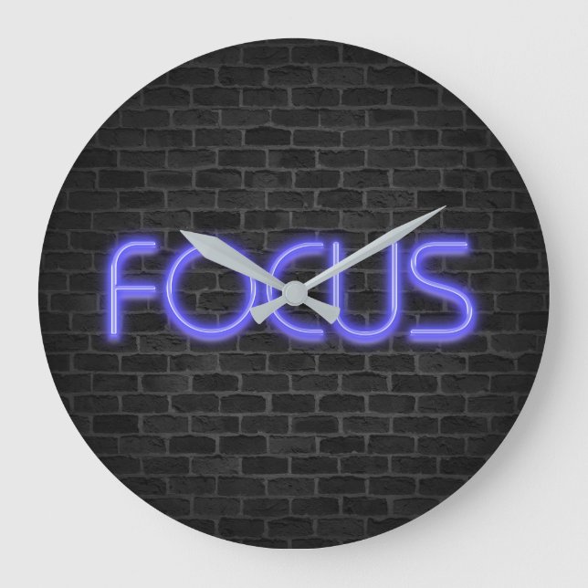leuchtendes Neon Fokussierter Text auf Backstein Große Wanduhr (Vorderseite)