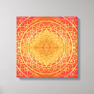 Leuchtendes Orange Gold Rot Mandala-Muster Leinwanddruck