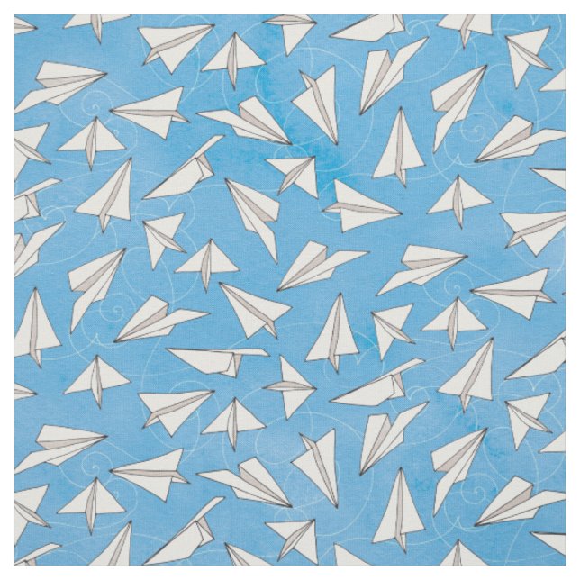 Leuchtendes Papierflugzeug auf blauem Muster Stoff (Muster)