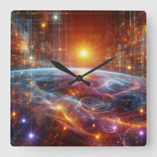 Leuchtendes Quantengitter Quadratische Wanduhr