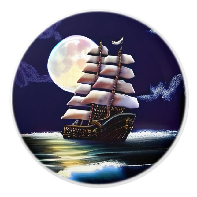 Leuchtendes Schiff auf dem Ozean unter dem Mond Keramikknauf (Vorderseite)