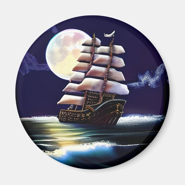 Leuchtendes Schiff auf dem Ozean unter dem Mond Magnet (Vorne)