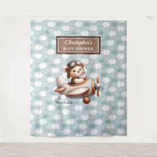 Leuchtendes Teddybär-Pilot-Babyshower-Fotoschild Wandteppich