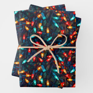 Leuchtendes Weihnachtslichter-Muster Geschenkpapier Set