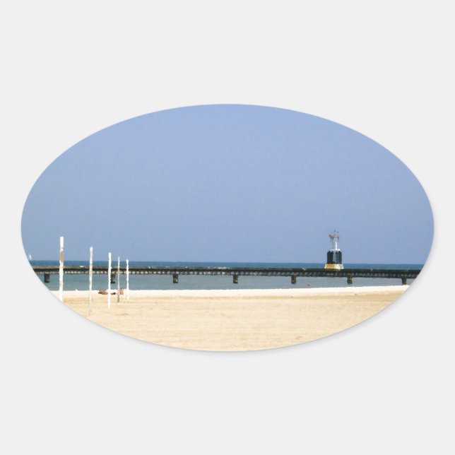 Leuchtfeuer des Lake Michigan Ovaler Aufkleber (Vorderseite)