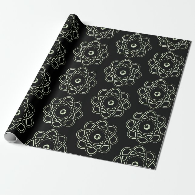 Leuchtgrün auf schwarzen Atom-Symbolen Geschenkpapier (Ungerollt)